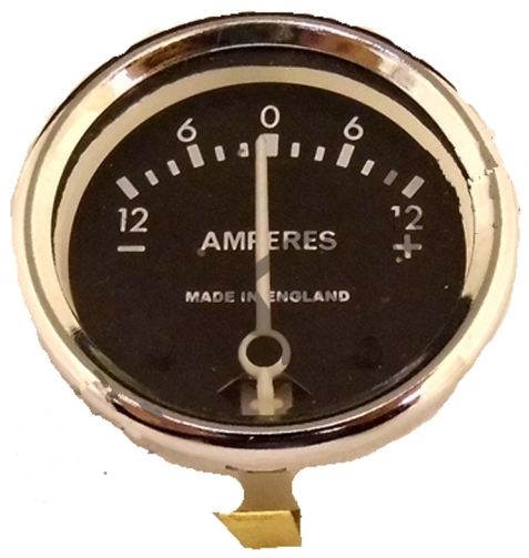 Ammeter, Lucas, pattern, 12V, 12-6-6-12A, 1 5/8in hole, + mount - Click Image to Close