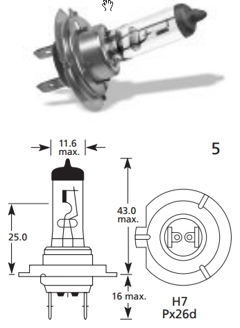 Modal Additional Images for Bulb, Headlight, Px29d, 12v 55w H7, Halogen