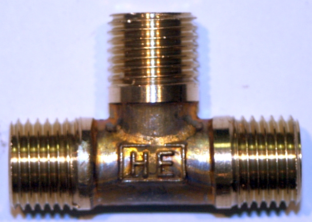 Fuel pipe 3 way T piece, 1/4 BSP brass
