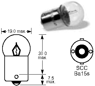 Bulb, indicator light, 6V, 10w,small glass BA15s
