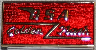 Badge, lapel, BSA , red, Golden Flash, rectangular